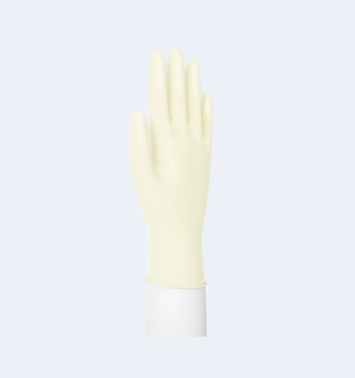 Cream Latex Exam Gloves Close-Up View